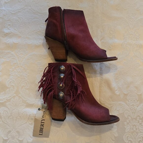 Women's Liberty Black Rojo Concho Fringe Peep Toe Booties - Picture 4 of 11